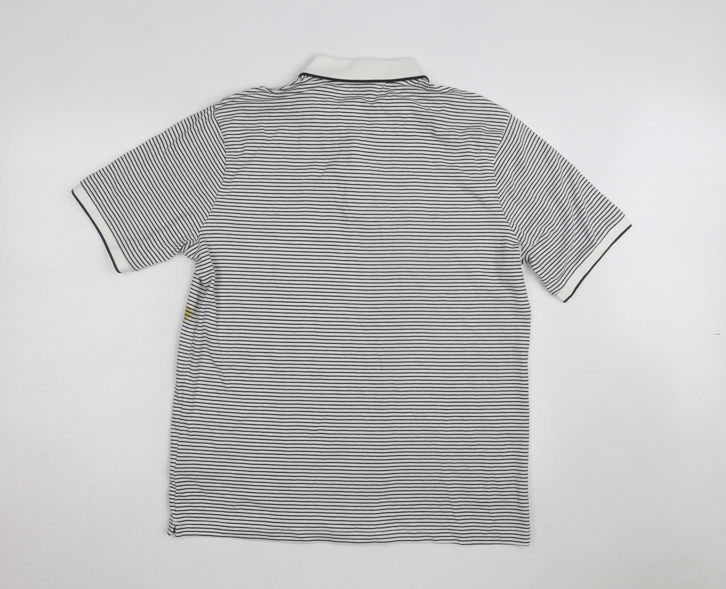 Marks and Spencer Men's White Striped Cotton Polo Shirt Size L
