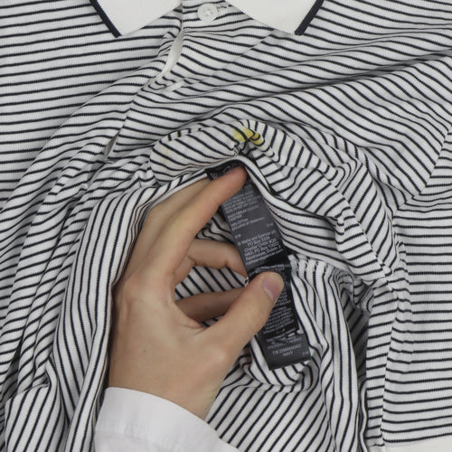 Marks and Spencer Men's White Striped Cotton Polo Shirt Size L