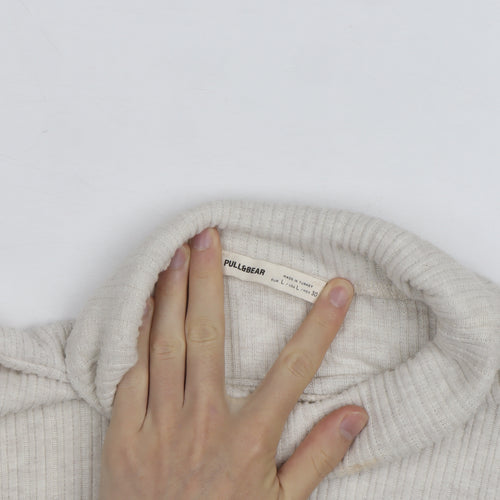 Pull&Bear Women Beige Roll Neck Slim Knit Jumper Size L