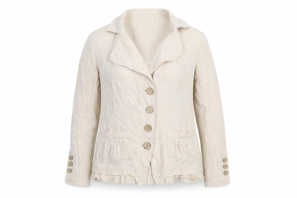 Front view of Pure Linen Women’s Beige Button Tunic Blouse, size UK 8