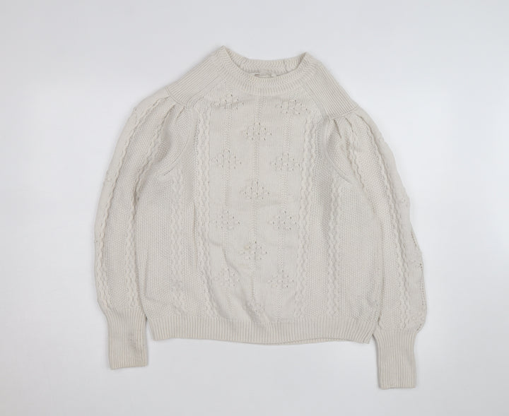 Marks and Spencer Women’s Ivory Cable-Knit High Neck Jumper UK 12