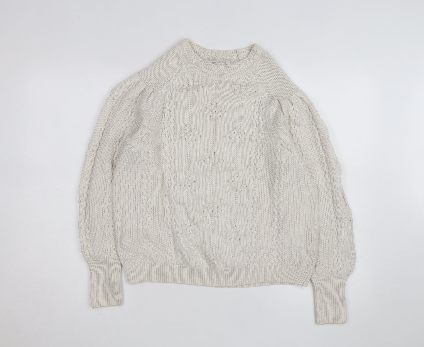 Marks and Spencer Women’s Ivory Cable-Knit High Neck Jumper UK 12