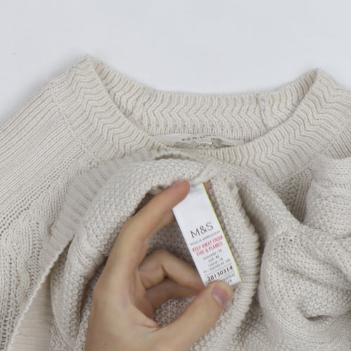Marks and Spencer Women’s Ivory Cable-Knit High Neck Jumper UK 12