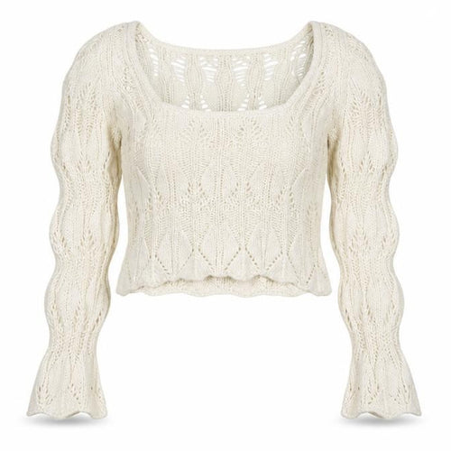 Bershka Women’s Ivory Open-Knit Square Neck Jumper Size 6
