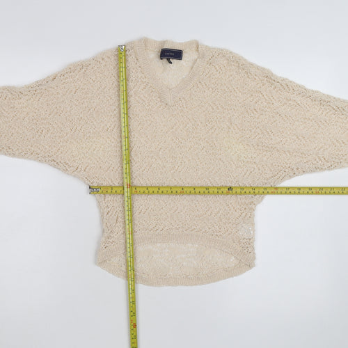 Lumière Women's Beige Open Knit V-Neck Pullover Jumper M