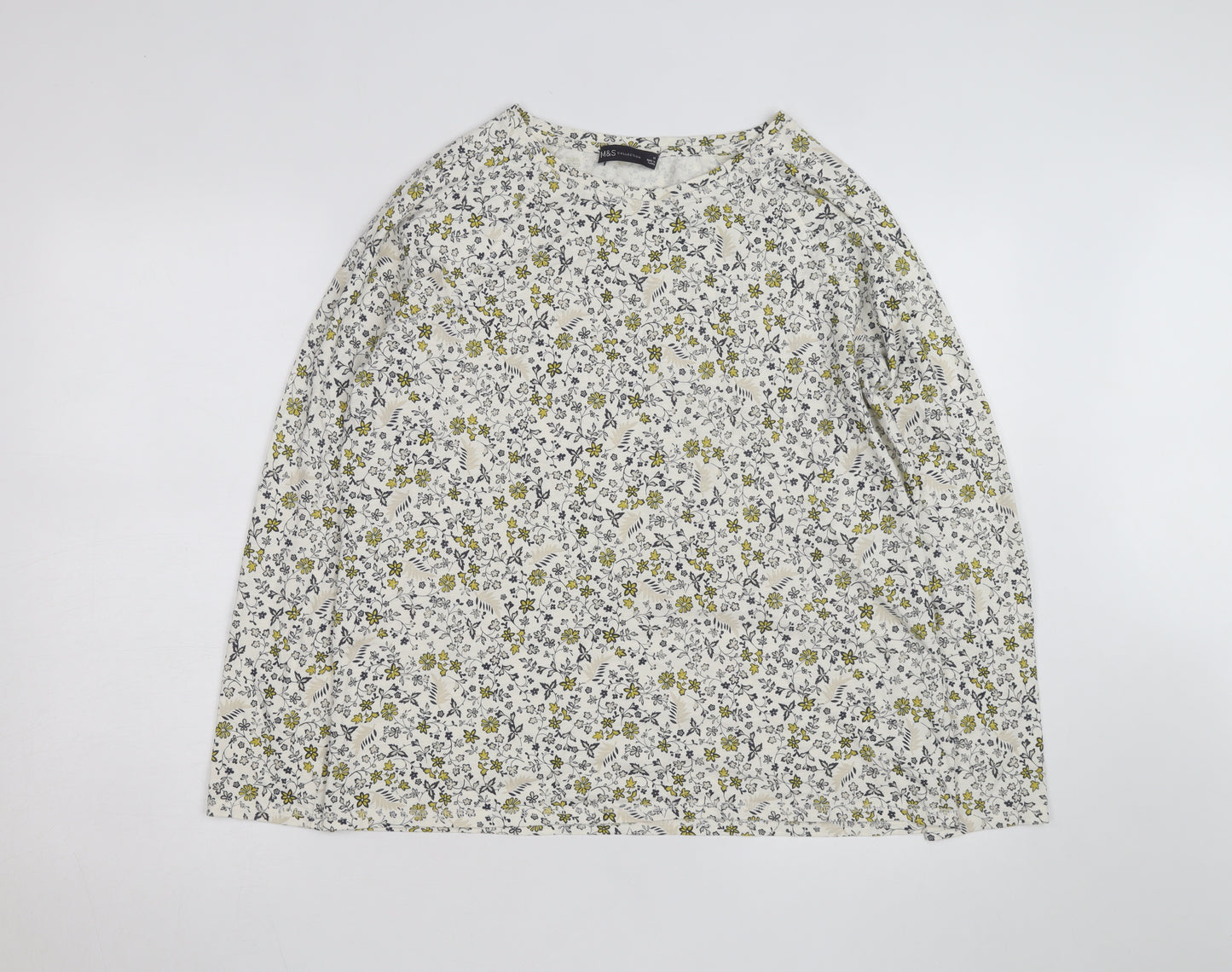 Marks and Spencer Women’s Floral Long Sleeve T-Shirt Size 16 White Cotton Blend