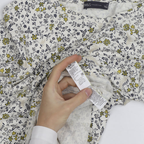 Marks and Spencer Women’s Floral Long Sleeve T-Shirt Size 16 White Cotton Blend
