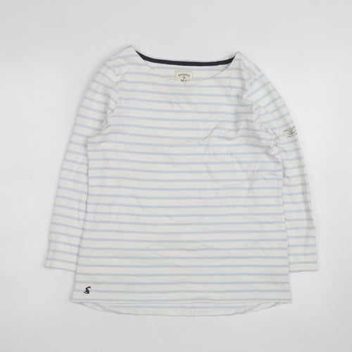 Joules Women’s White Blue Striped Long Sleeve Cotton T-Shirt UK 12