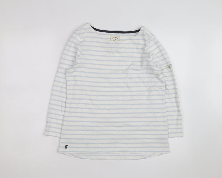 Joules Women’s White Blue Striped Long Sleeve Cotton T-Shirt UK 12