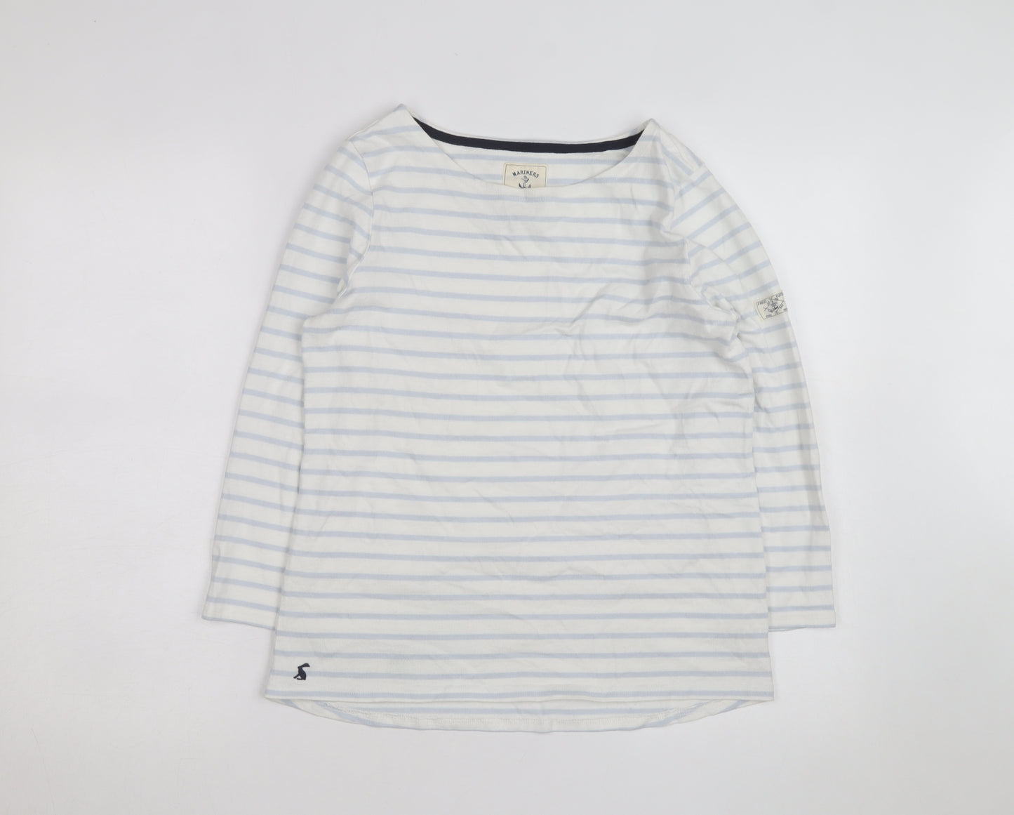 Joules Women’s White Blue Striped Long Sleeve Cotton T-Shirt UK 12