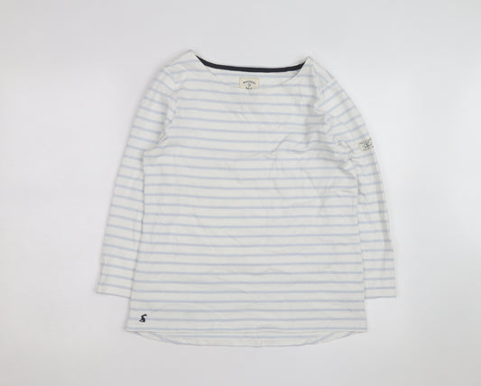 Joules Women’s White Blue Striped Long Sleeve Cotton T-Shirt UK 12