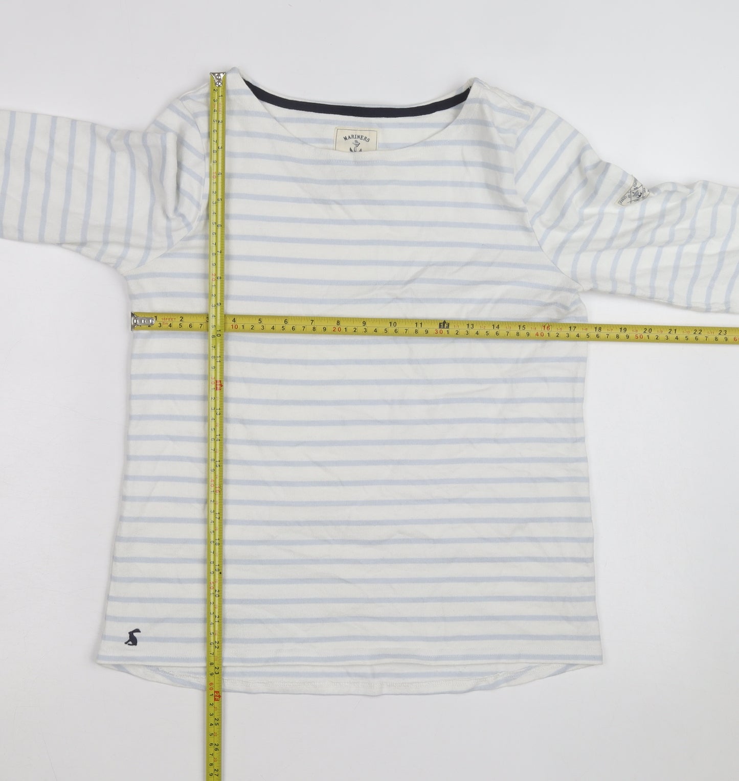 Joules Women’s White Blue Striped Long Sleeve Cotton T-Shirt UK 12