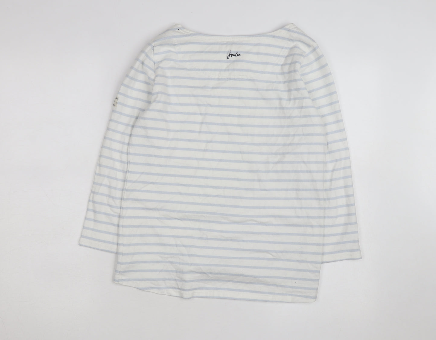 Joules Women’s White Blue Striped Long Sleeve Cotton T-Shirt UK 12