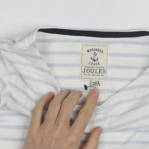 Joules Women’s White Blue Striped Long Sleeve Cotton T-Shirt UK 12