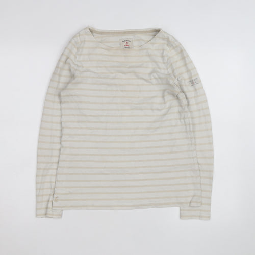 Joules Women Beige Striped Long Sleeve Cotton Jersey Top UK 8