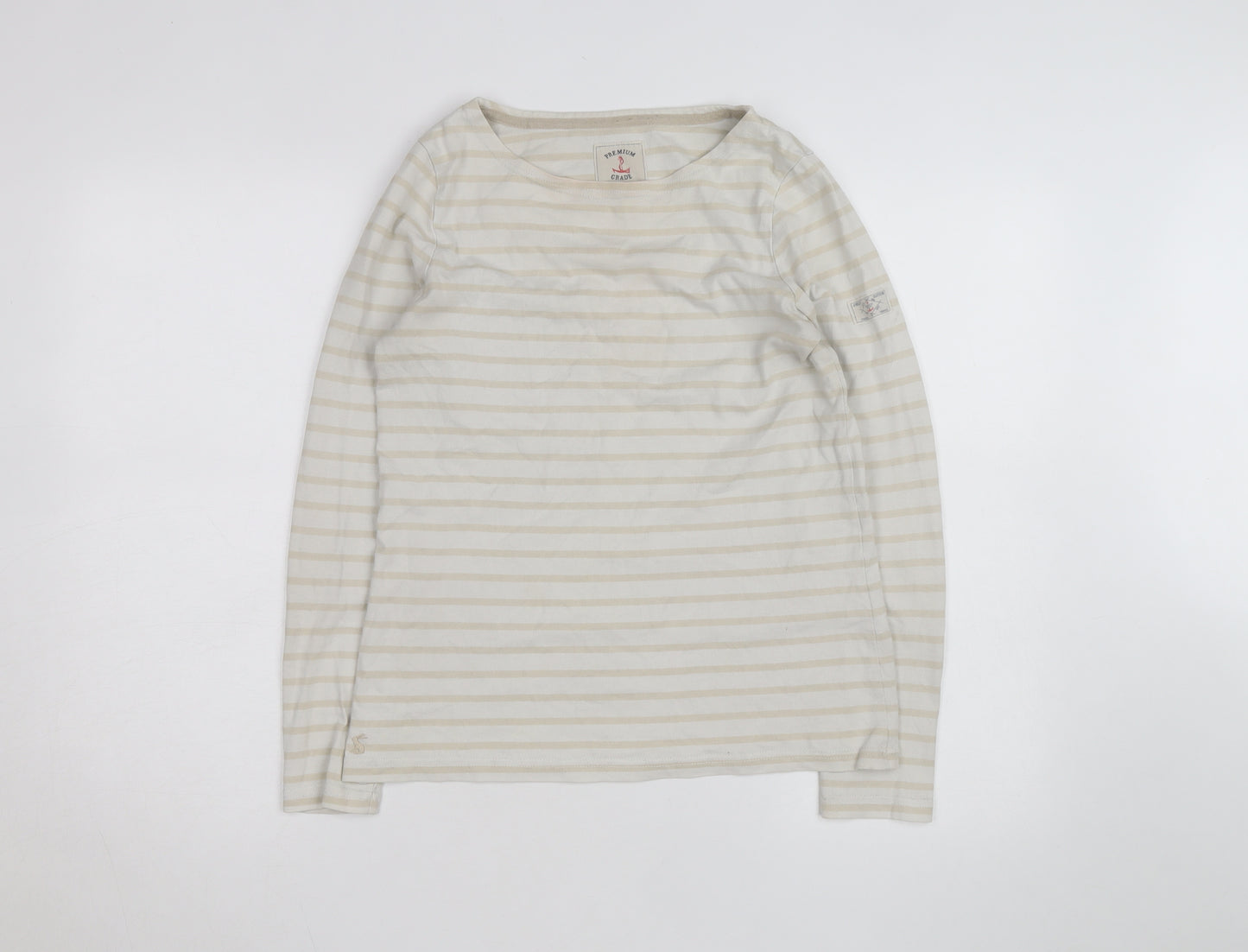 Joules Women Beige Striped Long Sleeve Cotton Jersey Top UK 8
