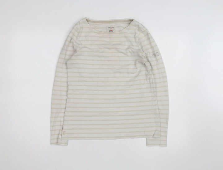 Joules Women Beige Striped Long Sleeve Cotton Jersey Top UK 8
