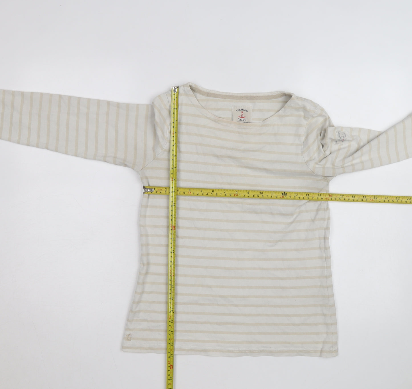 Joules Women Beige Striped Long Sleeve Cotton Jersey Top UK 8