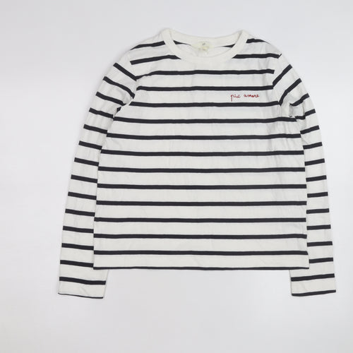 H&M Women’s White Black Striped Long Sleeve Cotton T-Shirt Size S