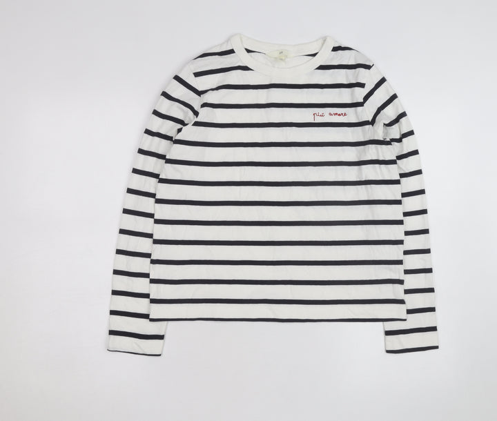 H&M Women’s White Black Striped Long Sleeve Cotton T-Shirt Size S