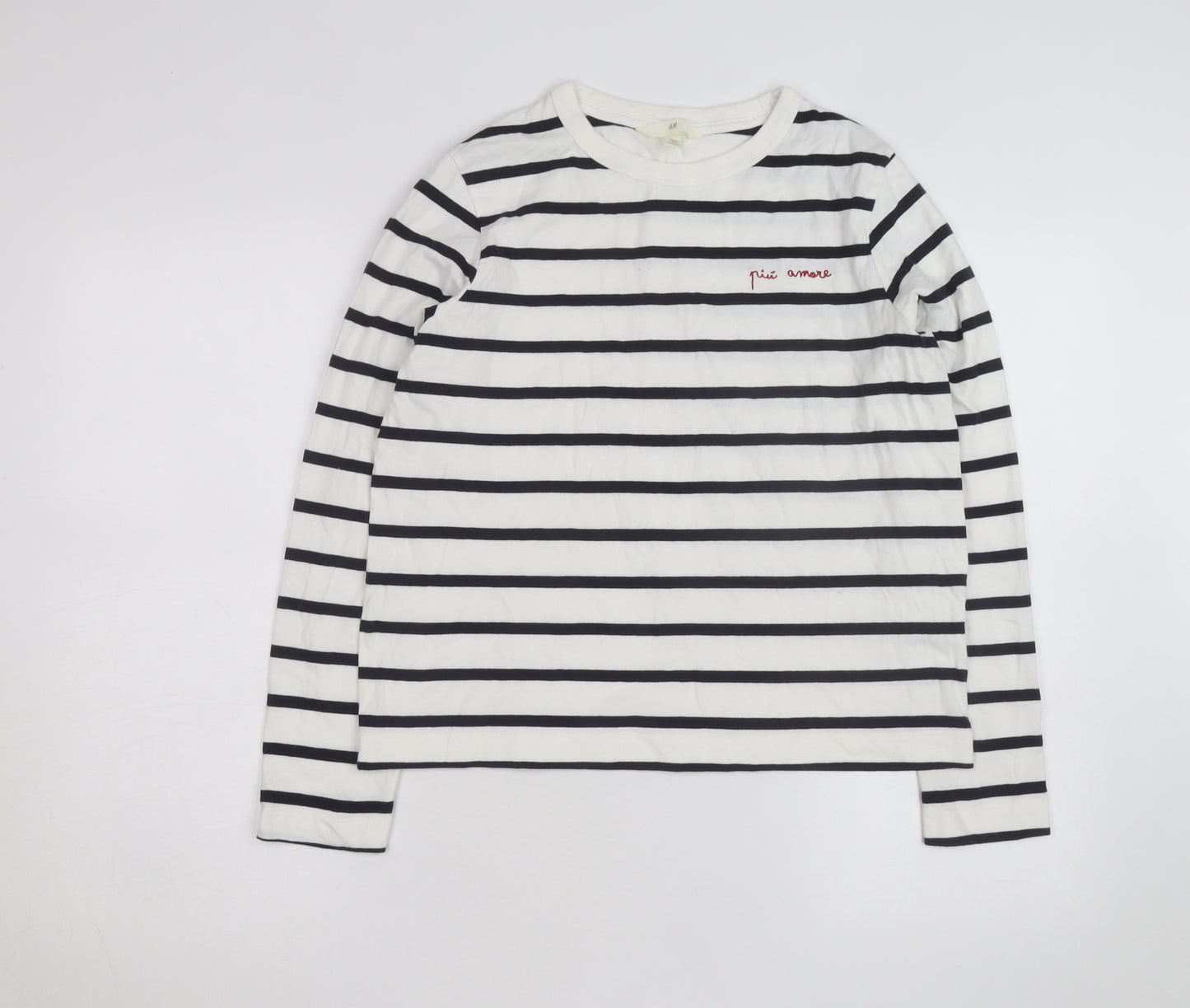 H&M Women’s White Black Striped Long Sleeve Cotton T-Shirt Size S