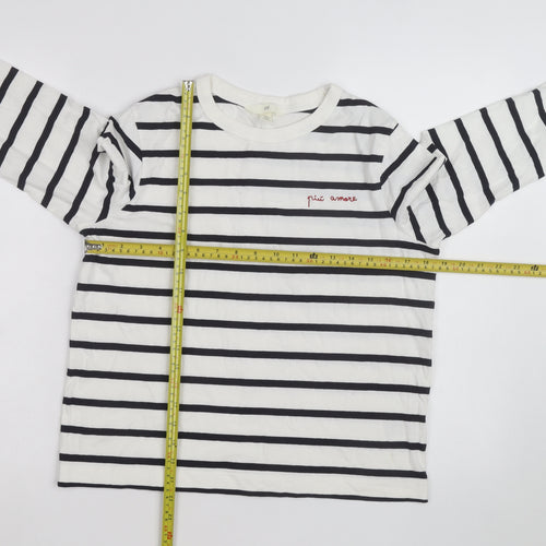 H&M Women’s White Black Striped Long Sleeve Cotton T-Shirt Size S