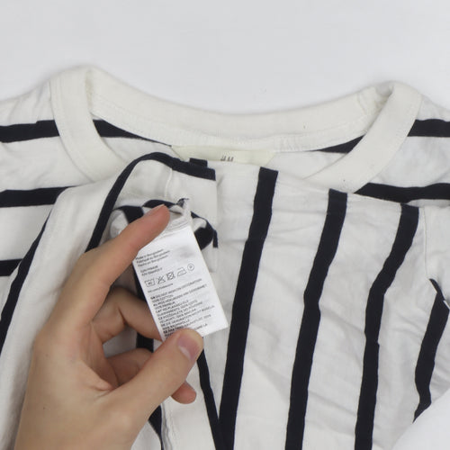 H&M Women’s White Black Striped Long Sleeve Cotton T-Shirt Size S