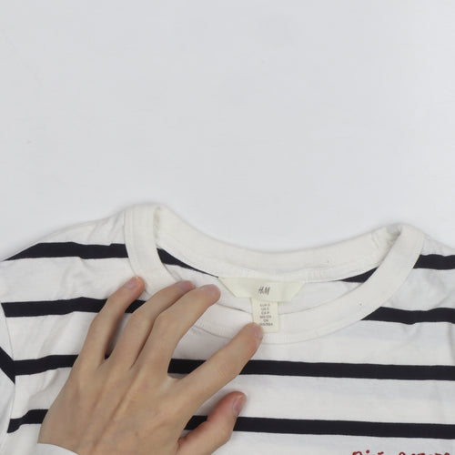 H&M Women’s White Black Striped Long Sleeve Cotton T-Shirt Size S