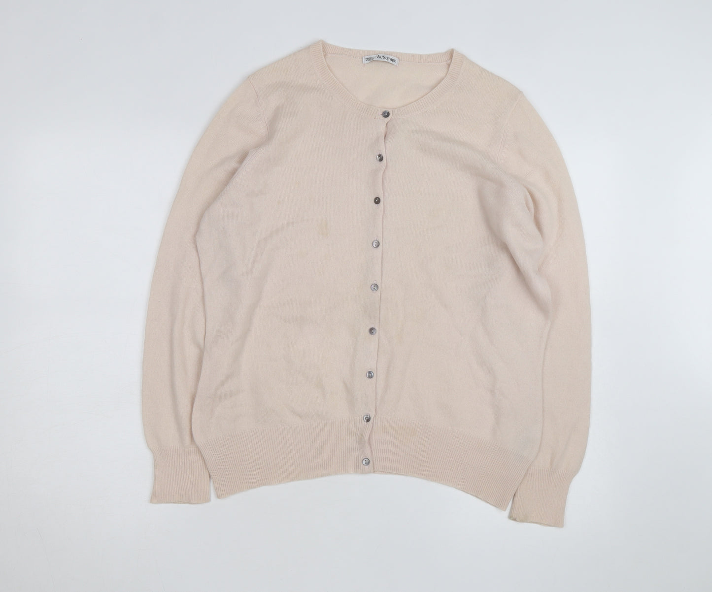 Marks and Spencer Women Beige Cashmere Cardigan UK 16 Long Sleeve