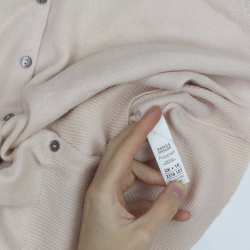Marks and Spencer Women Beige Cashmere Cardigan UK 16 Long Sleeve