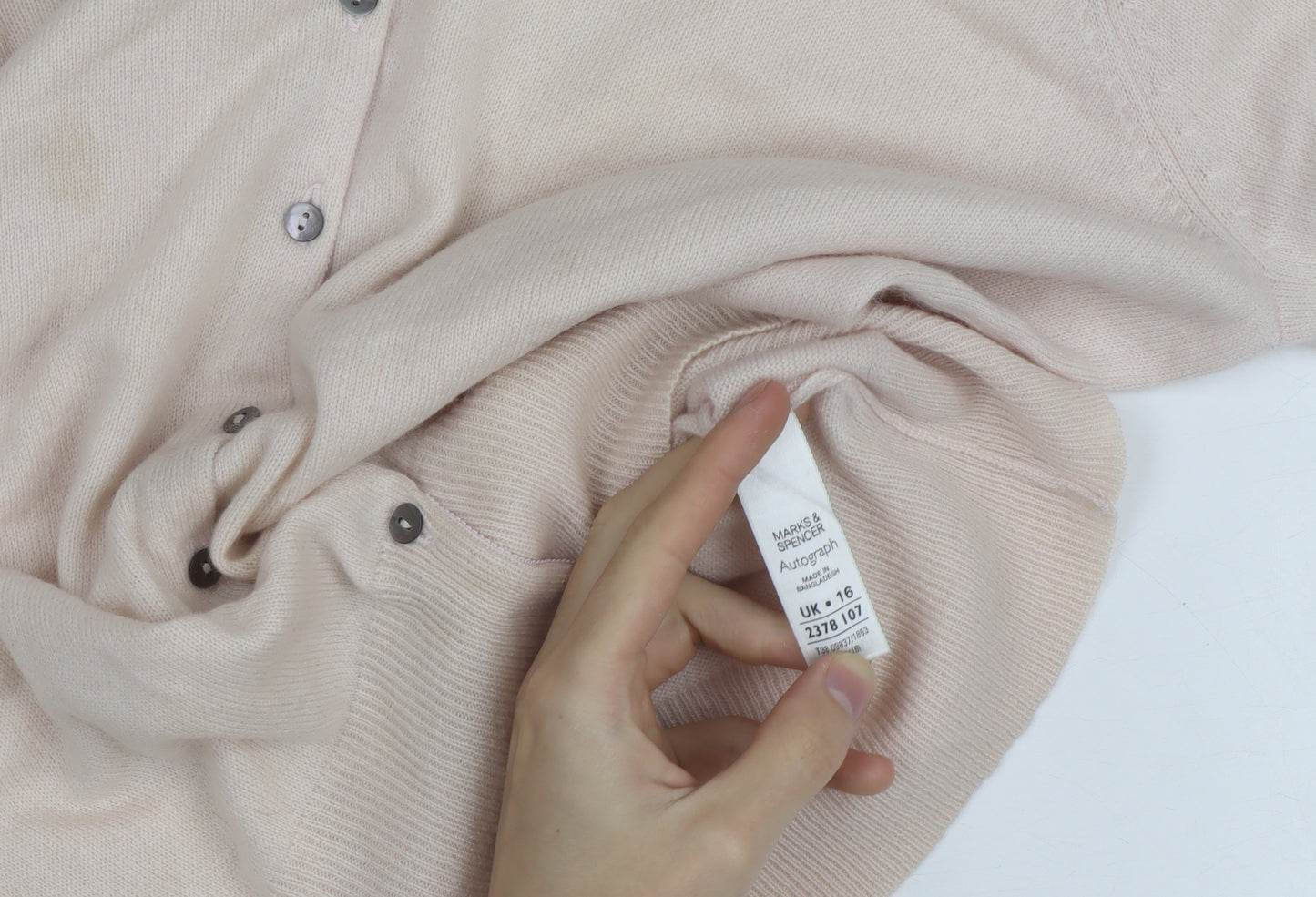 Marks and Spencer Women Beige Cashmere Cardigan UK 16 Long Sleeve