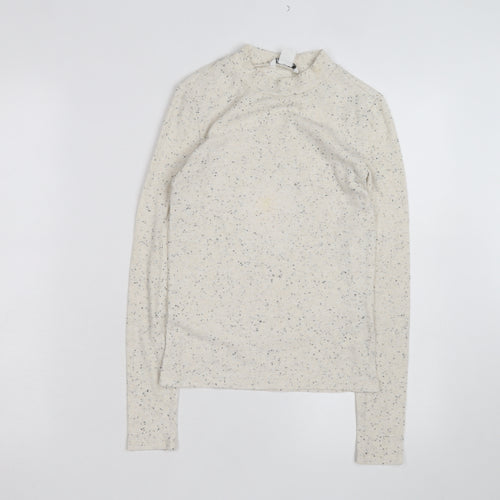 Monki Women's Ivory Mock Neck Ribbed Knit Jumper XS