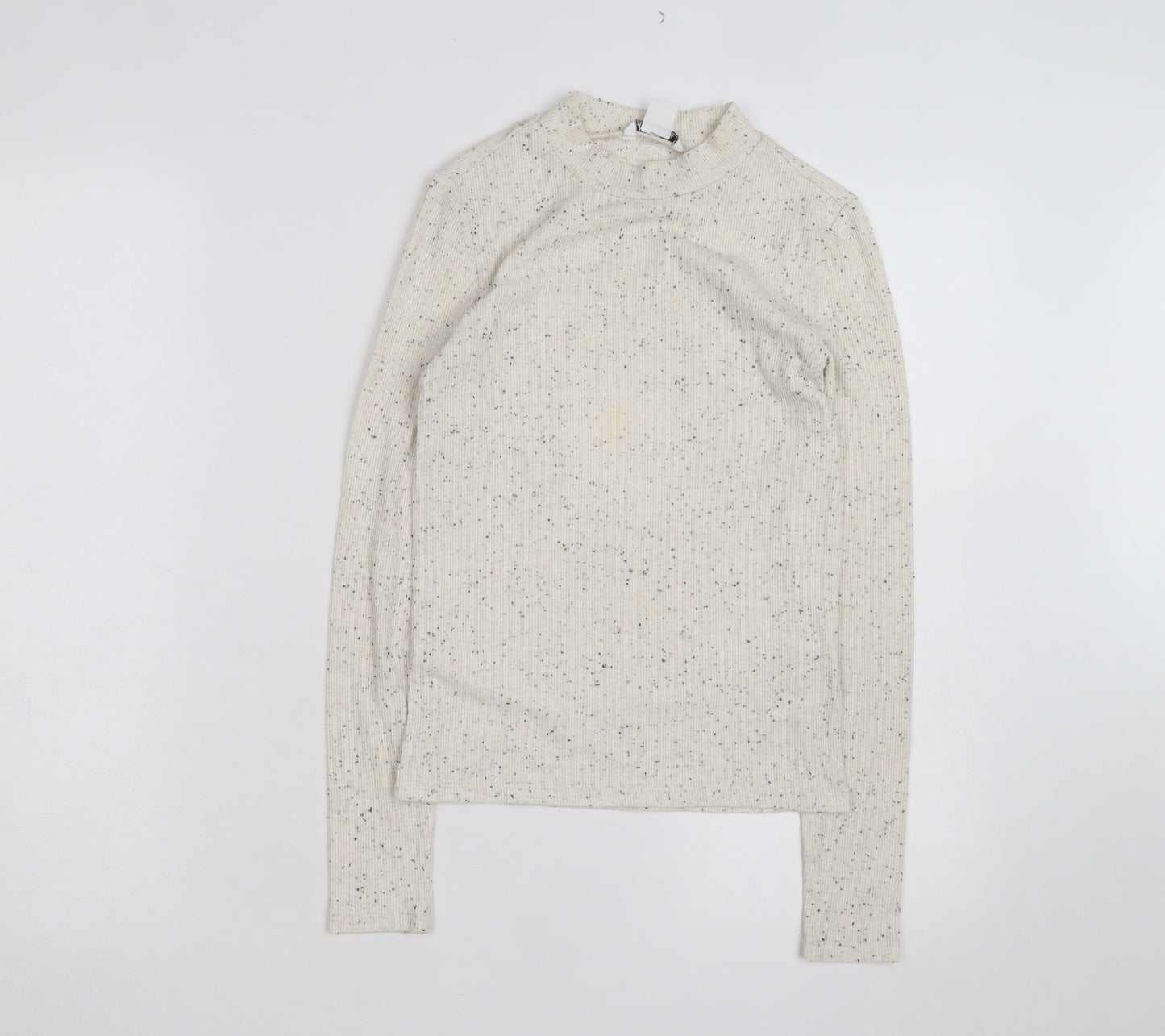 Monki Women's Ivory Mock Neck Ribbed Knit Jumper XS