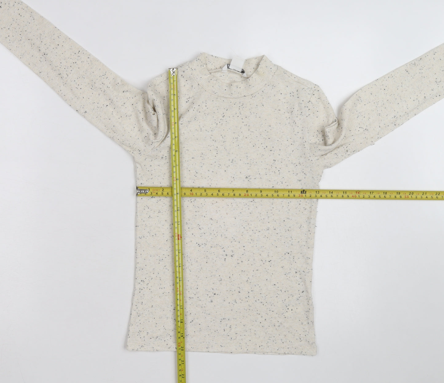 Monki Women's Ivory Mock Neck Ribbed Knit Jumper XS