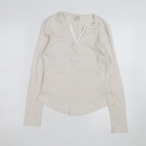 Next Women Beige Henley Long Sleeve Cotton Jumper Size 12