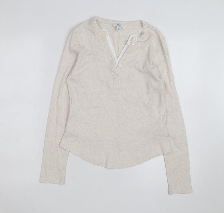Next Women Beige Henley Long Sleeve Cotton Jumper Size 12