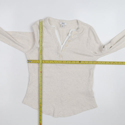 Next Women Beige Henley Long Sleeve Cotton Jumper Size 12