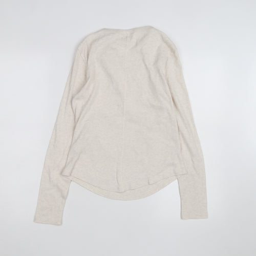 Next Women Beige Henley Long Sleeve Cotton Jumper Size 12
