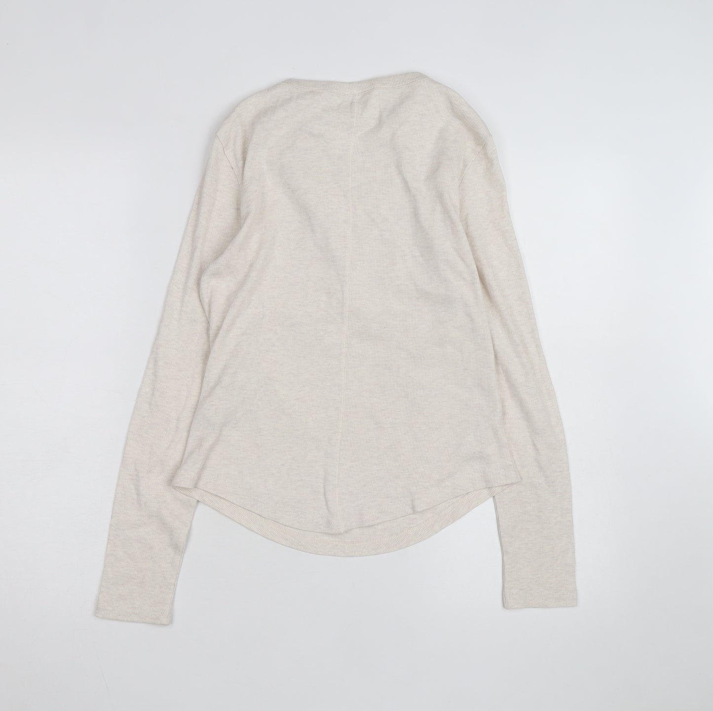 Next Women Beige Henley Long Sleeve Cotton Jumper Size 12