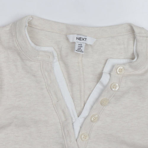 Next Women Beige Henley Long Sleeve Cotton Jumper Size 12