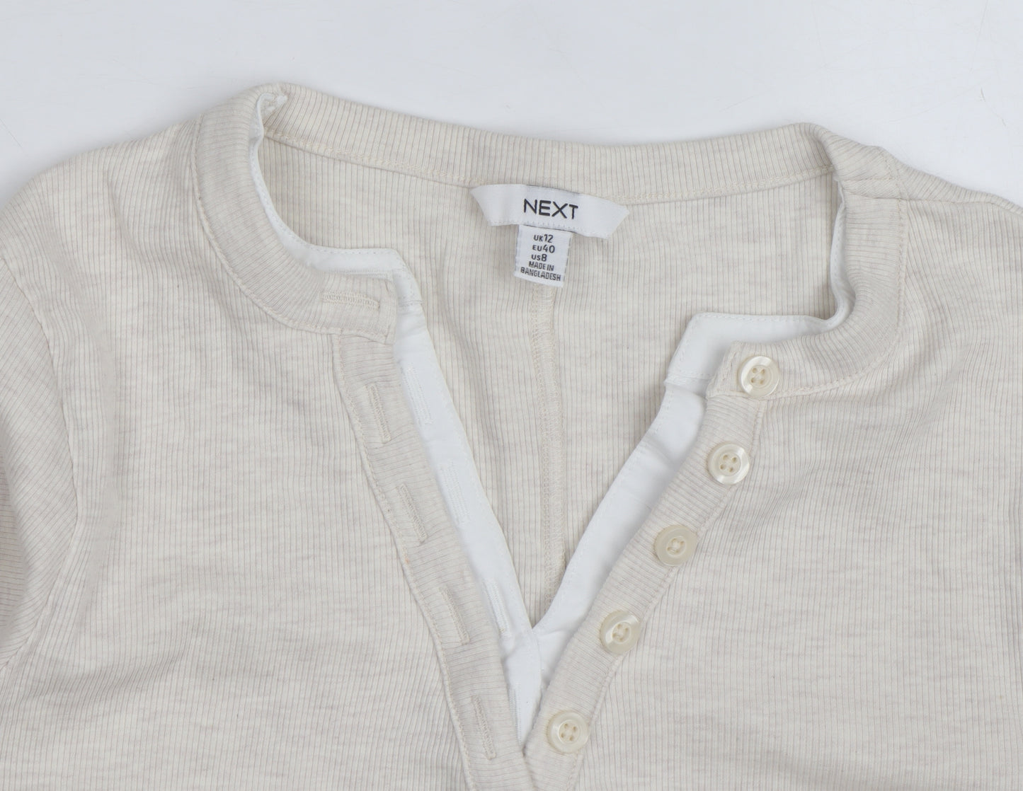 Next Women Beige Henley Long Sleeve Cotton Jumper Size 12