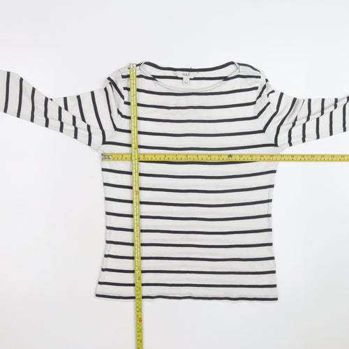 Marks and Spencer Womens White Striped Boat Neck 3/4 Sleeve Cotton T-Shirt Size 8