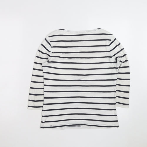 Marks and Spencer Womens White Striped Boat Neck 3/4 Sleeve Cotton T-Shirt Size 8