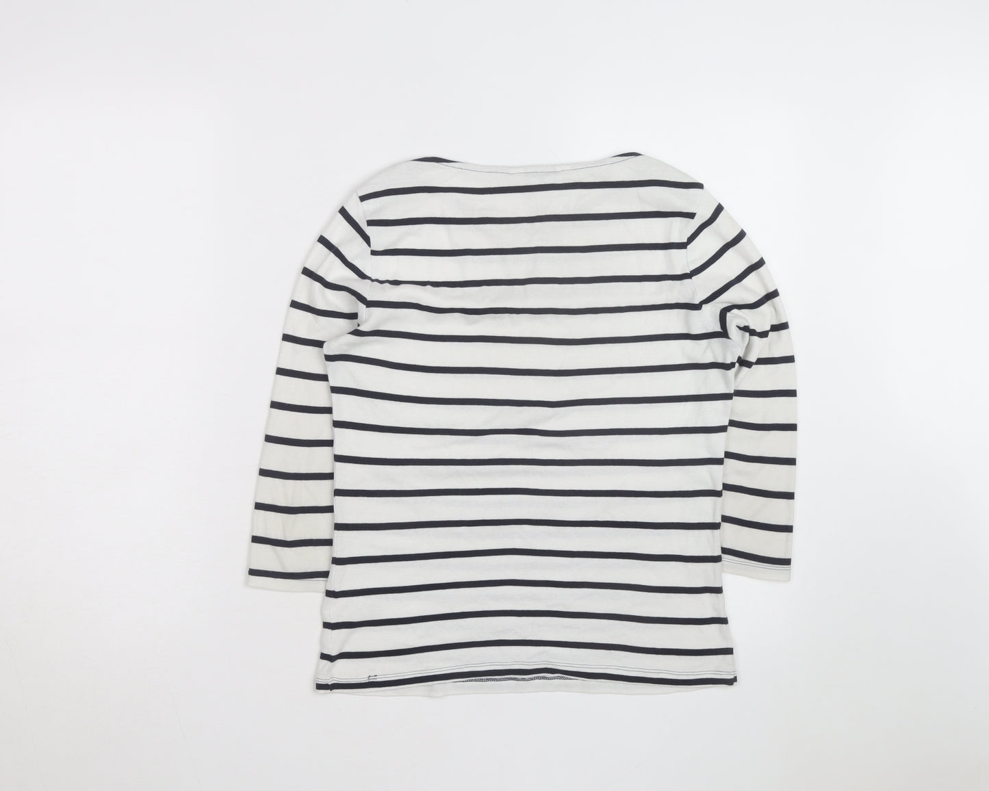 Marks and Spencer Womens White Striped Boat Neck 3/4 Sleeve Cotton T-Shirt Size 8
