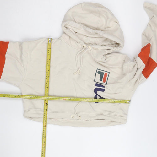 FILA Womens Beige Cropped Hoodie Small Drawstring Logo Pullover