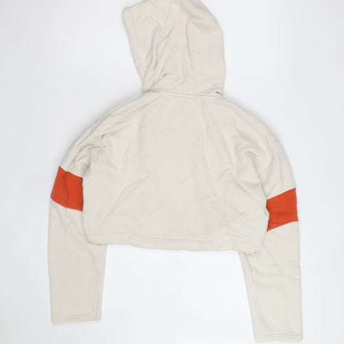 FILA Womens Beige Cropped Hoodie Small Drawstring Logo Pullover