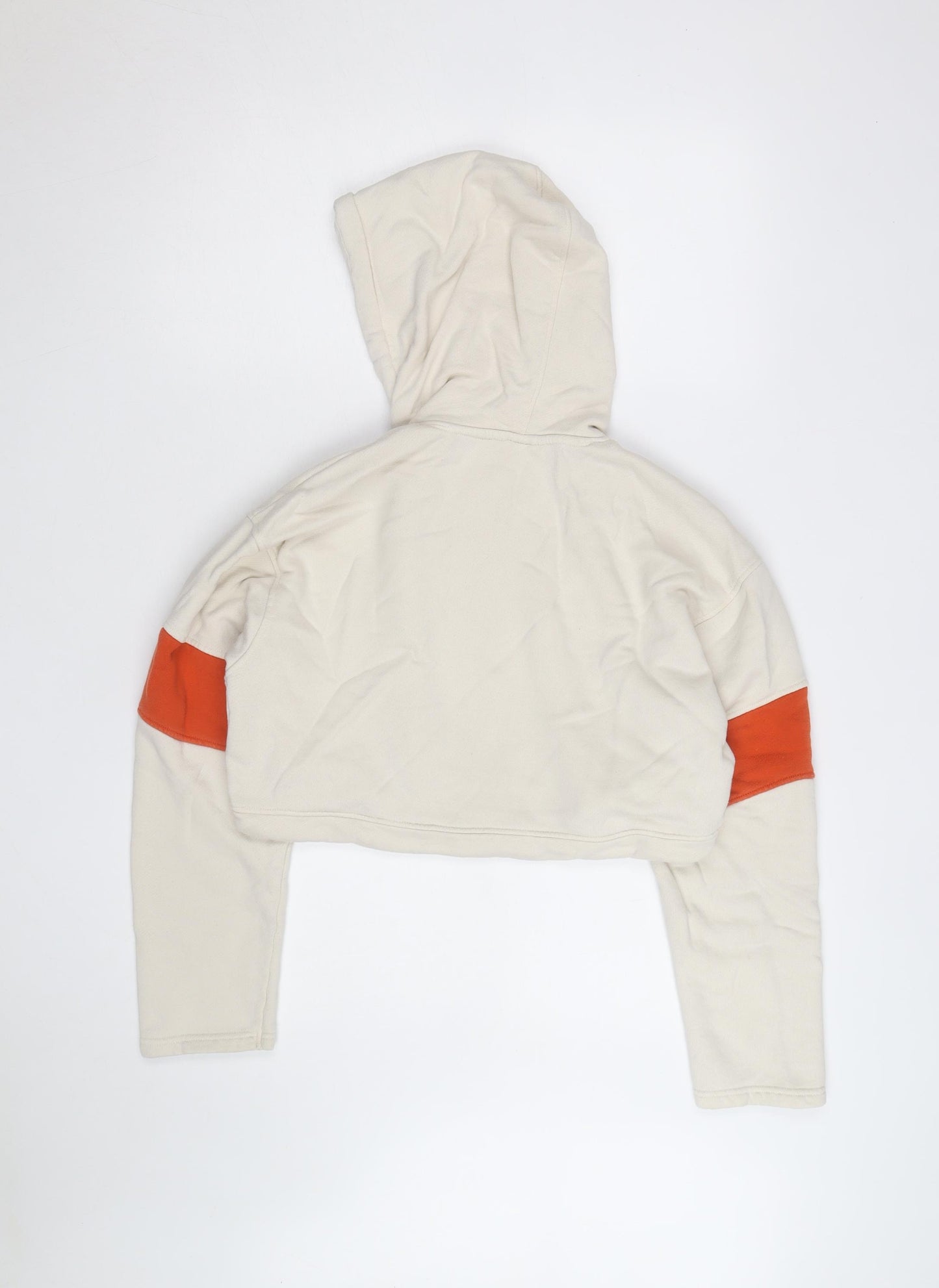 FILA Womens Beige Cropped Hoodie Small Drawstring Logo Pullover