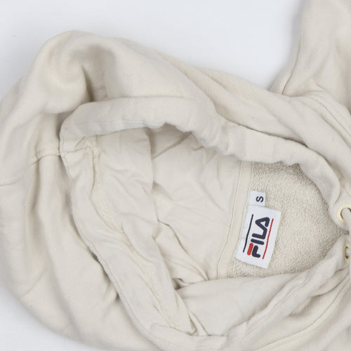 FILA Womens Beige Cropped Hoodie Small Drawstring Logo Pullover