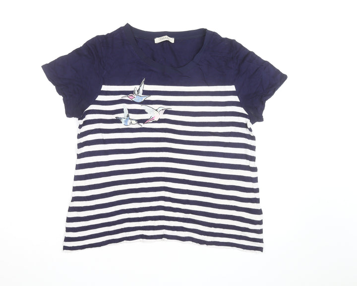 Oasis Womens Blue Striped Embroidered Bird T-Shirt Size L