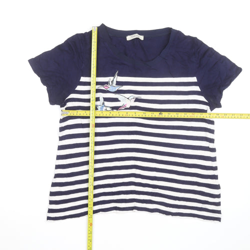 Oasis Womens Blue Striped Embroidered Bird T-Shirt Size L